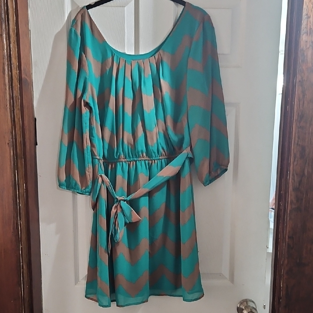 Lily Rose Green and Blue Sundress with Bishop Sleeves